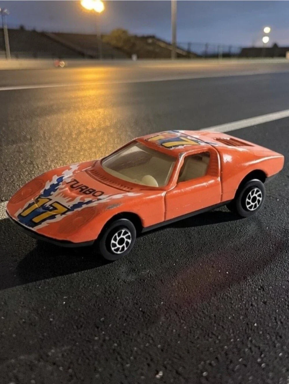 Yatming #17 Turbo Orange Lamborghini Miura Decal Tomica-sized Die-Cast 1:64 Toy.